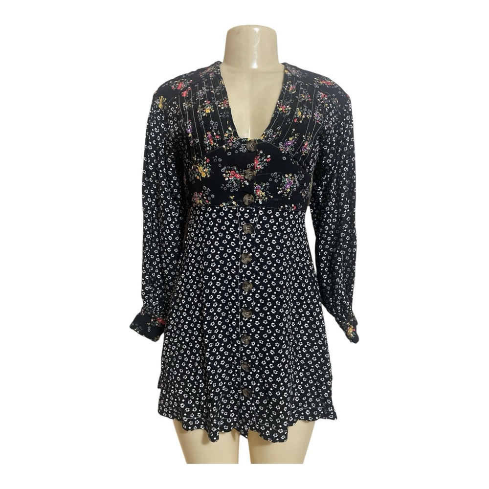 FP Wonderland Floral Black Long Sleeve mini dress XS